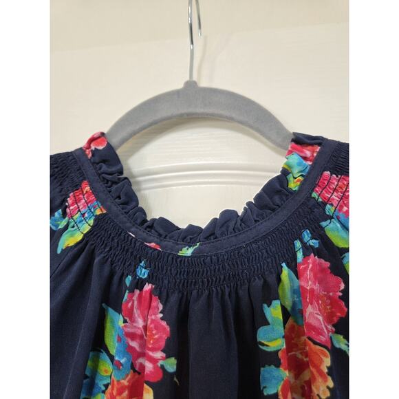 Shoshanna Teagan Vibrant Smocked 100% Silk 3/4 Sleeve Navy Mini Dress, Size 4 - Picture 11 of 15